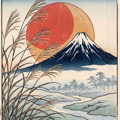Mount Fuji Harvest Moon Canvas Painting