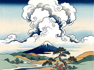Mount Fuji Summer Thunderhead Canvas Painting