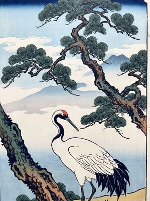 Crane and Pine Tree Canvas Wall Art