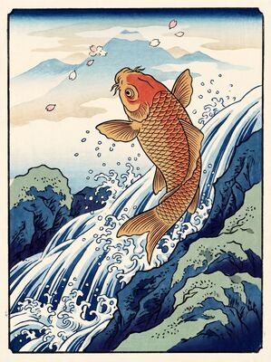 Carp Leaping Upstream Canvas Painting
