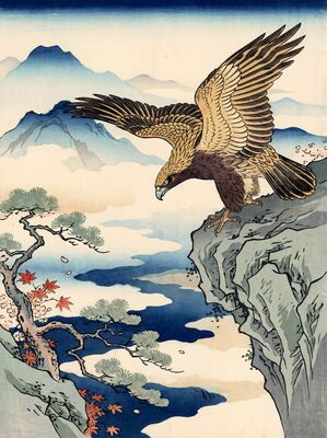 Eagle on Cliff Edge Canvas Wall Art