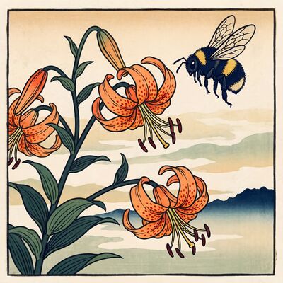 Tiger Lily and Bee Canvas Painting