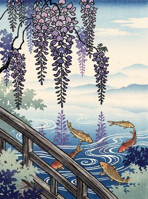 Wisteria and Carp Canvas Painting