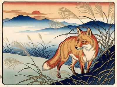 Fox in Autumn Grass Canvas Wall Art