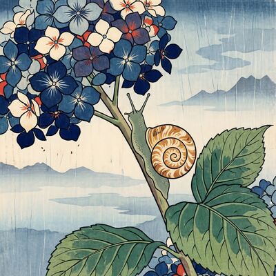 Hydrangea and Snail Canvas Wall Art