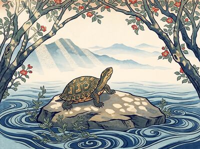 Turtle on River Rock Canvas Painting