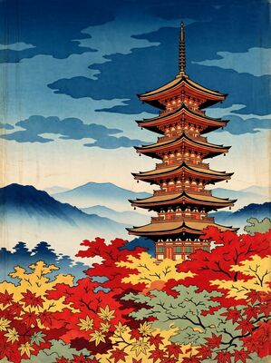 Five Story Pagoda Canvas Painting