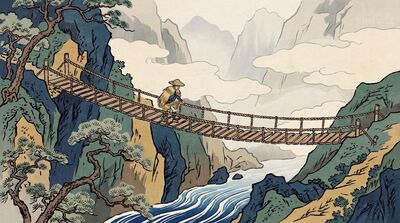 Rope Bridge Over Gorge Canvas Wall Art