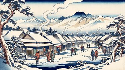 Snow Village Panorama Canvas Painting