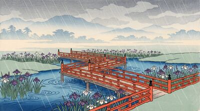 Iris Garden in Rain Canvas Wall Art