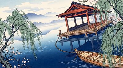 Lake Pavilion Canvas Painting