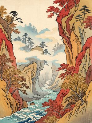 Gorge With Autumn Color Canvas Painting