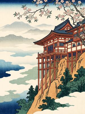 Monastery on Cliff Canvas Painting