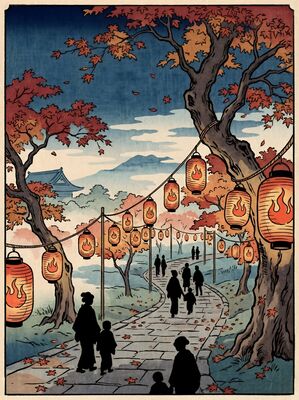 Autumn Festival Lanterns Canvas Painting