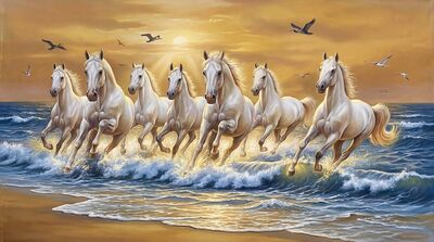 Seven White Horses Ocean Surf Canvas Wall Art