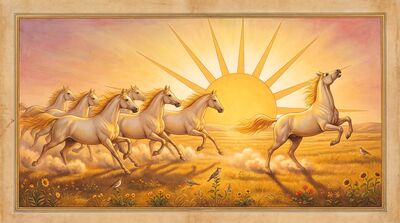 Seven Horses Golden Sunrise Canvas Painting