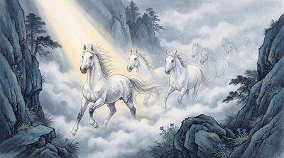 Seven Horses Mountain Mist Canvas Wall Art
