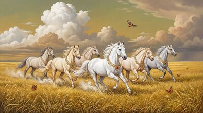 Seven Horses Golden Prairie Canvas Painting