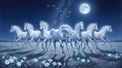Seven Horses Silver Moonlight Canvas Wall Art