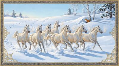 Seven Horses Winter Snow Canvas Painting