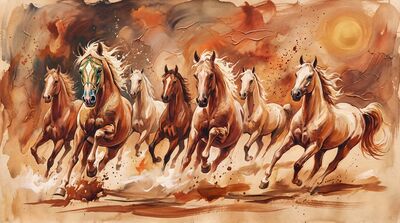 Seven Horses Impressionist Canvas Painting