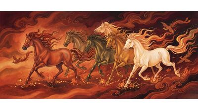 Seven Fire Trail Horses Canvas Wall Art