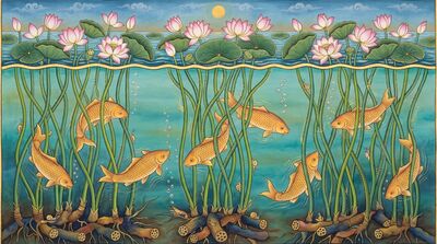 Koi Among Lotus Stems Canvas Wall Art