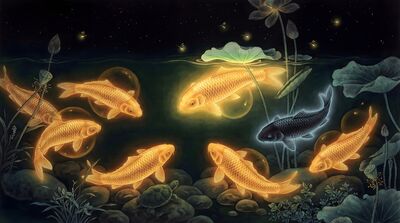 Golden Glow Mystical Koi Canvas Painting