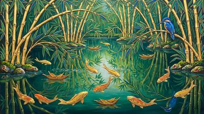 Koi Fish and Bamboo Dual Canvas Wall Art