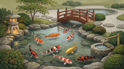 Japanese Garden Koi Pond Canvas Painting