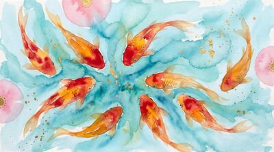 Watercolor Koi Contemporary Canvas Wall Art