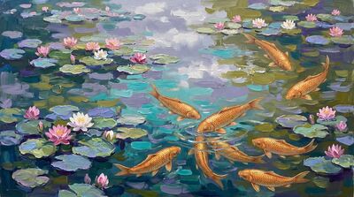 Impressionist Koi Water Lily Canvas Painting