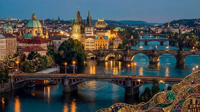 Gustav Klimt Prague Bridge Panorama Canvas Painting