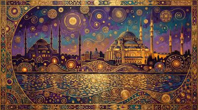 Gustav Klimt Istanbul Skyline Panorama Canvas Wall Art