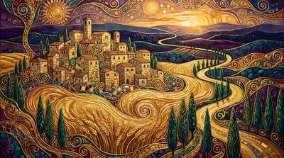 Gustav Klimt Tuscan Hilltop Village Canvas Wall Art