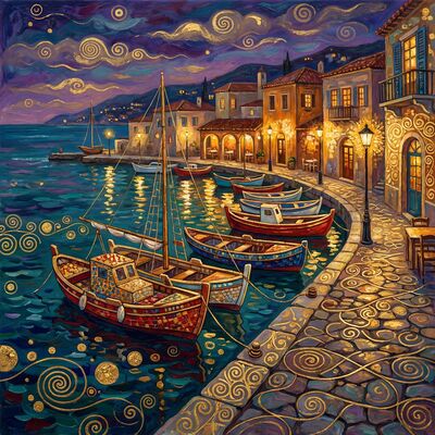 Gustav Klimt Greek Fishing Port Canvas Painting