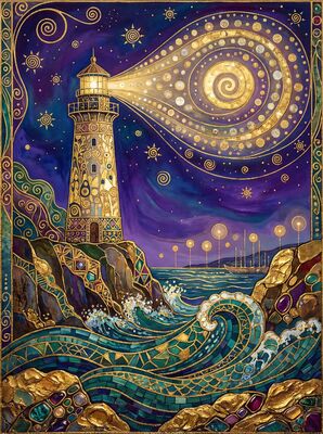 Gustav Klimt Coastal Lighthouse Scene Canvas Painting