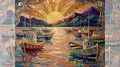 Gustav Klimt Fishing Boats at Dawn Canvas Painting