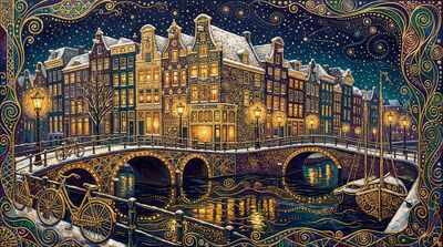 Gustav Klimt Amsterdam Canal Houses Winter Snow Canvas Wall Art