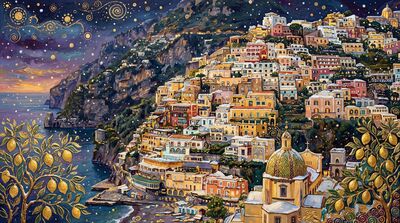 Gustav Klimt Amalfi Coast Village Winter Snow Canvas Painting