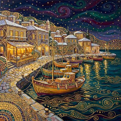 Gustav Klimt Greek Fishing Port Winter Snow Canvas Painting