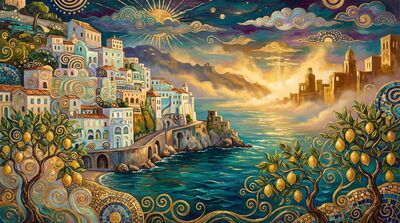 Gustav Klimt Amalfi Coast Village Foggy Morning Canvas Painting