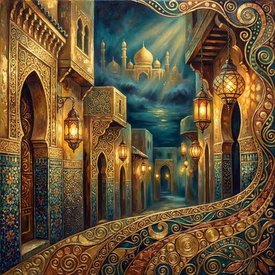 Gustav Klimt Moroccan Medina Alleyway Foggy Morning Canvas Wall Art