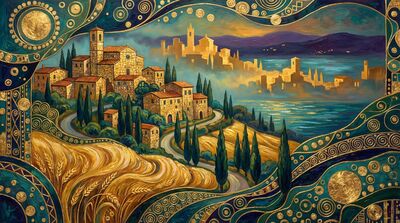 Gustav Klimt Tuscan Hilltop Village Foggy Morning Canvas Wall Art