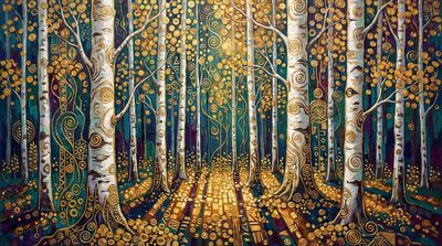 Gustav Klimt Autumn Birch Grove Canvas Wall Art