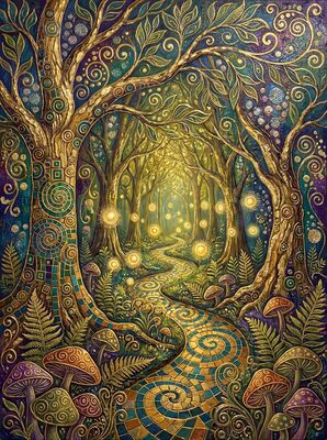 Gustav Klimt Enchanted Forest Path Canvas Painting