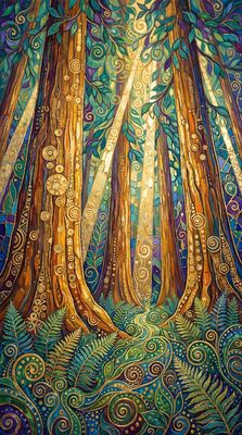 Gustav Klimt Redwood Cathedral Trees Canvas Painting