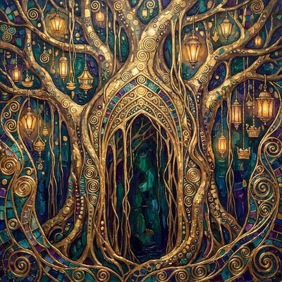 Gustav Klimt Ancient Banyan Tree Canvas Painting