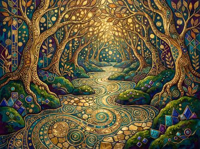 Gustav Klimt Forest Stream Cascade Canvas Wall Art