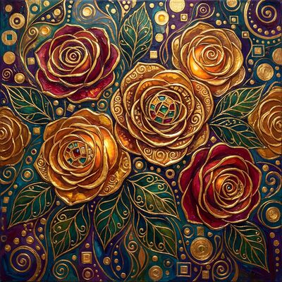 Gustav Klimt Rose Garden Close-Up Canvas Wall Art